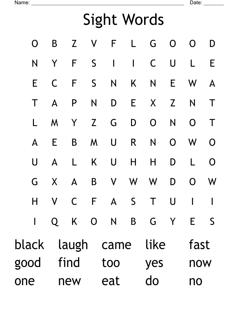Sight Words Word Search