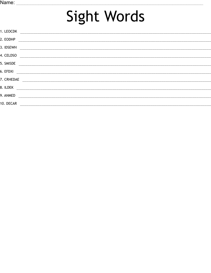 Sight Words Word Scramble