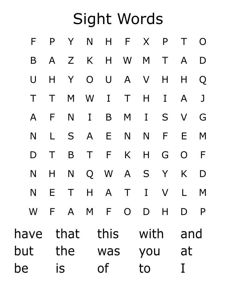 Sight Words Word Search