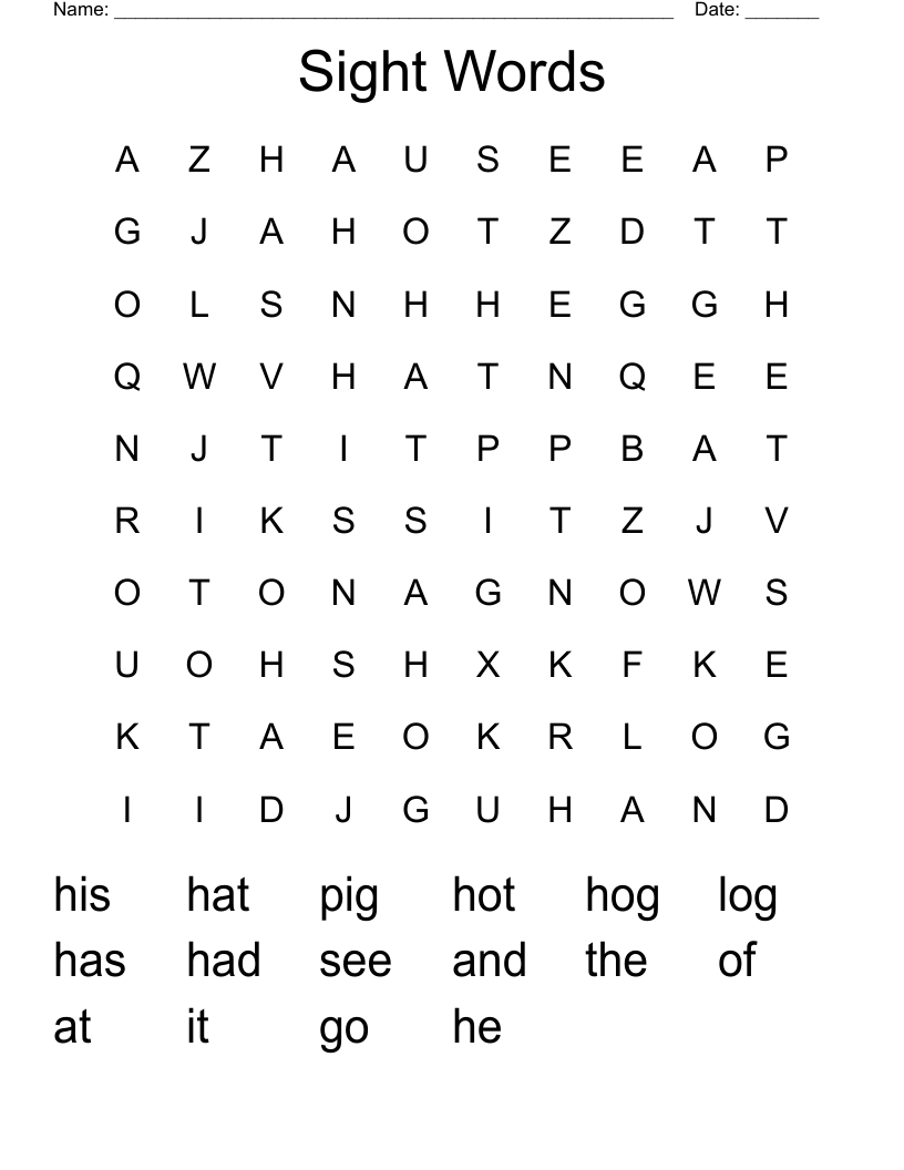 Sight Words Word Search