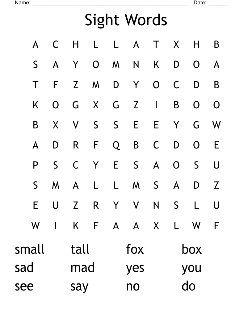 Sight Words Word Search