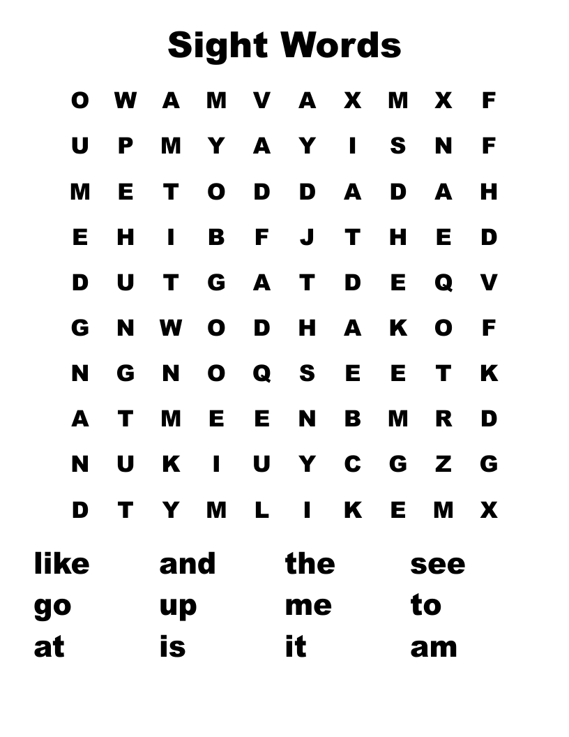 Sight Words Word Search