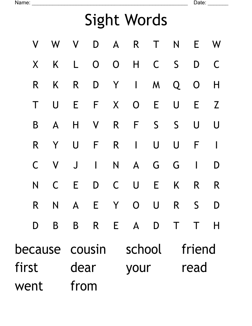 Sight Words Word Search