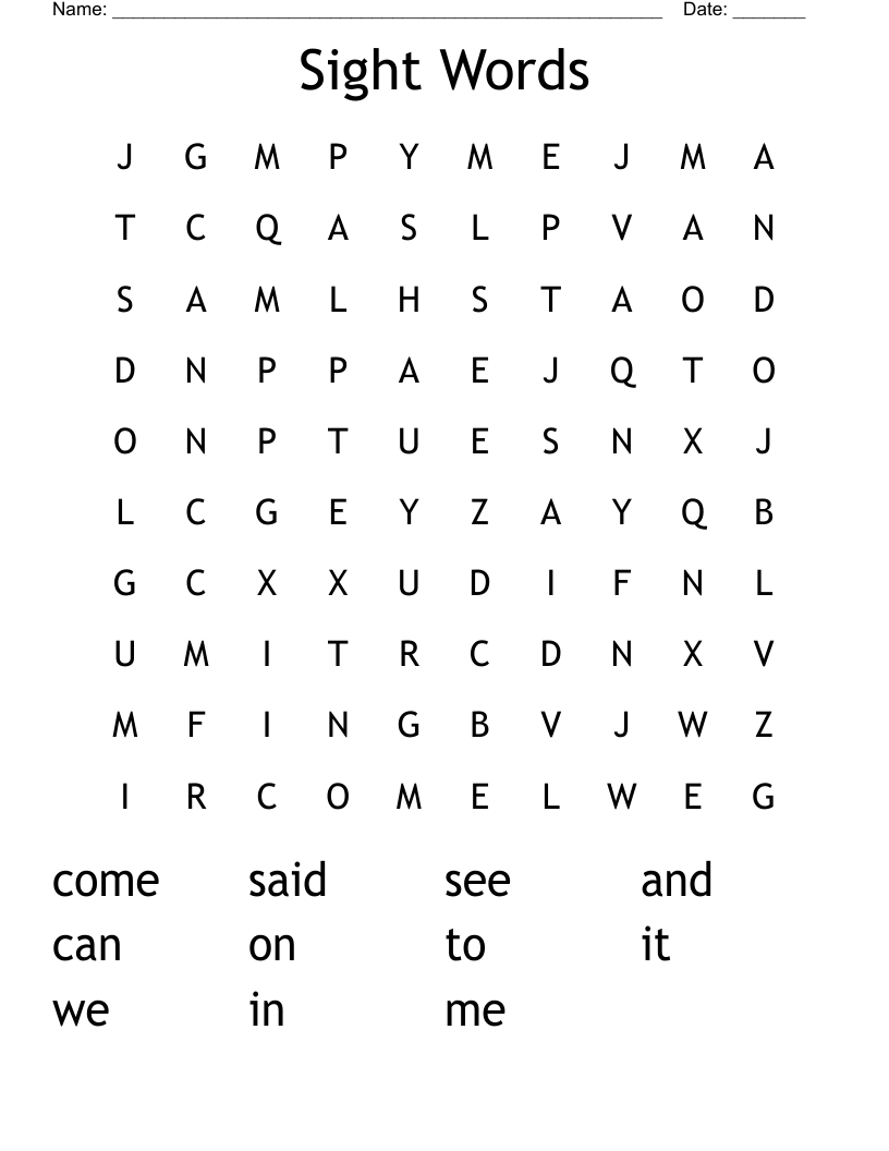 Sight Words Word Search
