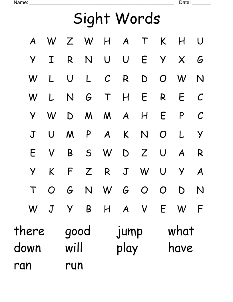 Sight Words Word Search