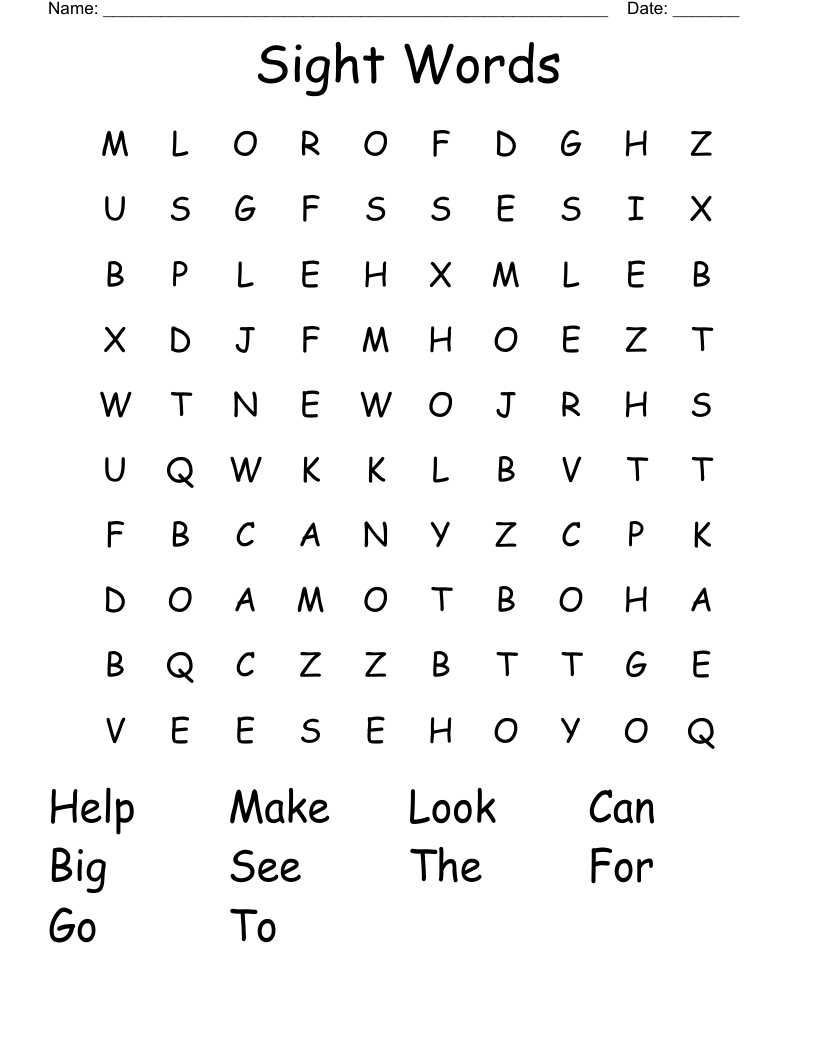Sight Words Word Search
