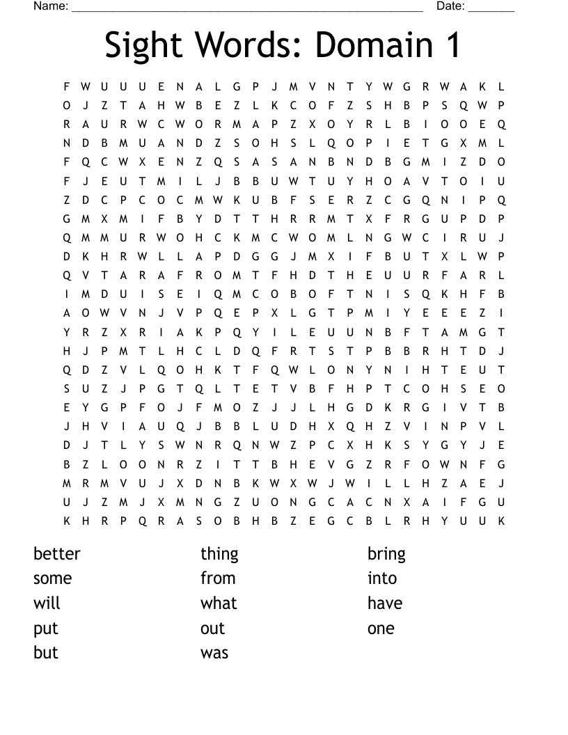 Sight Words: Domain 1 Word Search