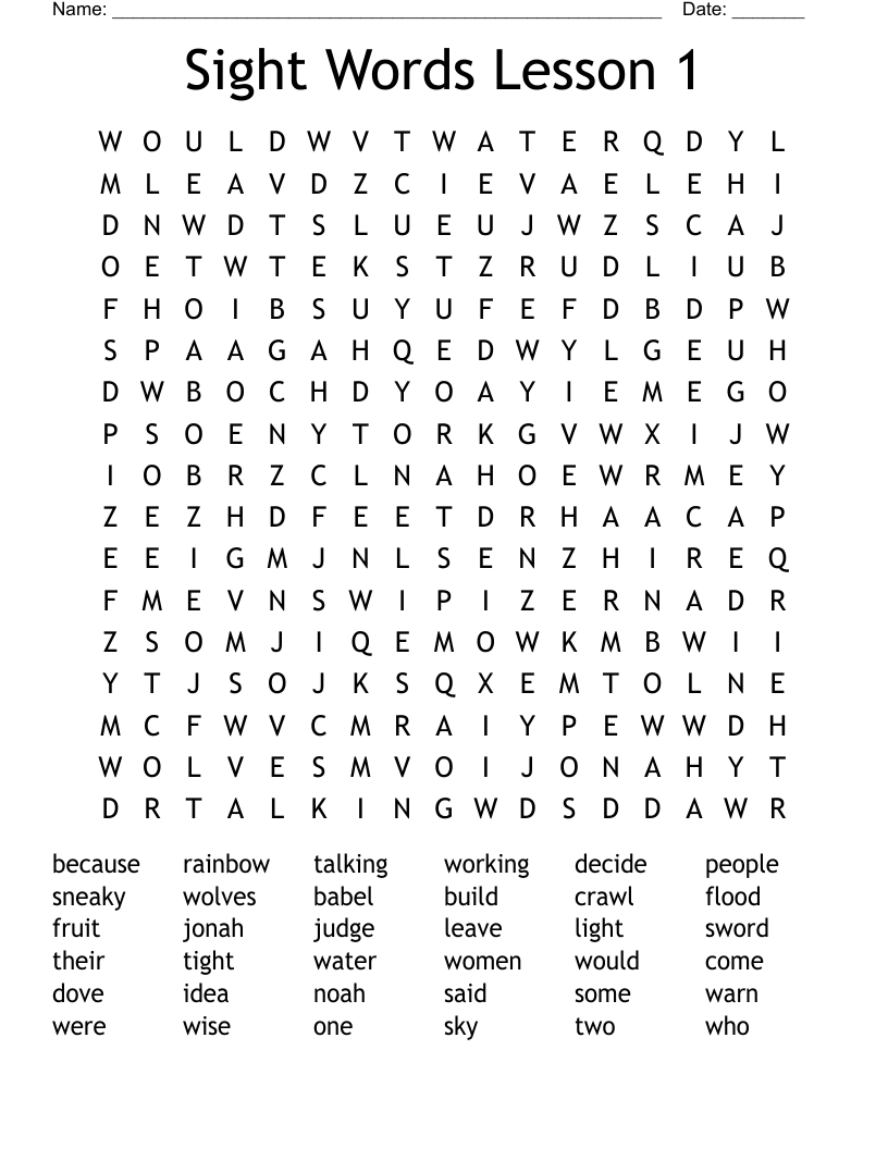 Sight Words Lesson 1 Word Search