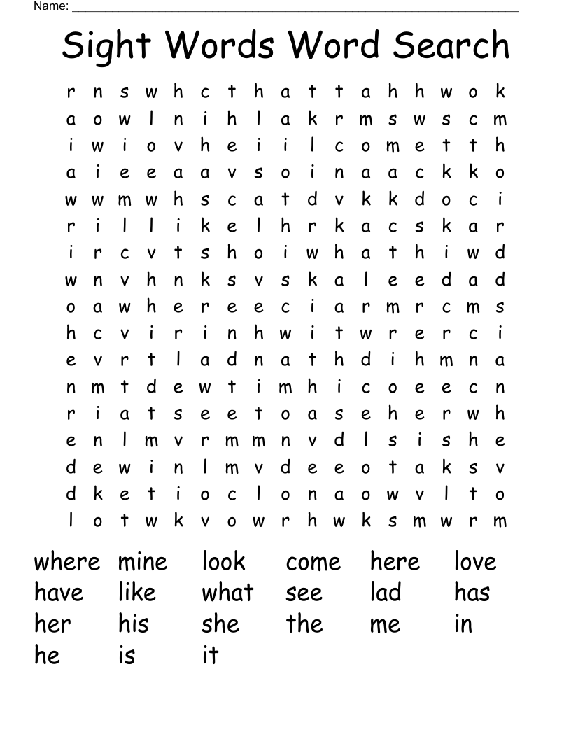 Sight Words Word Search