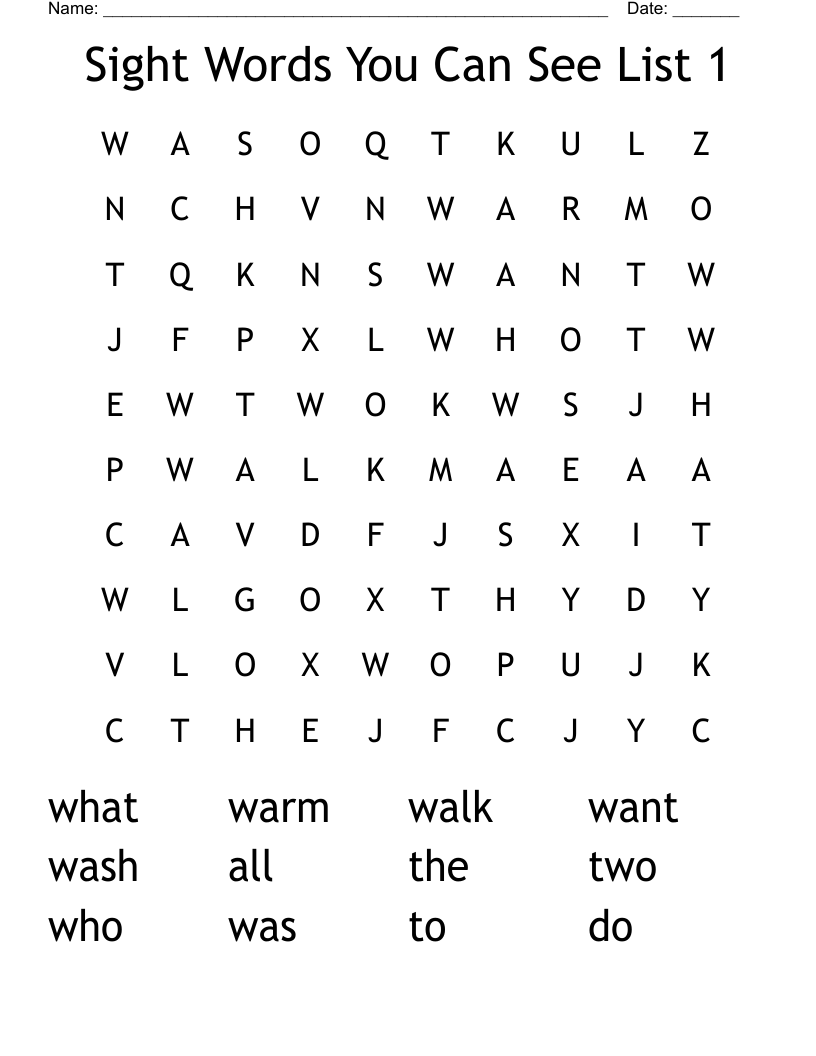 Sight Words You Can See List 1 Word Search WordMint