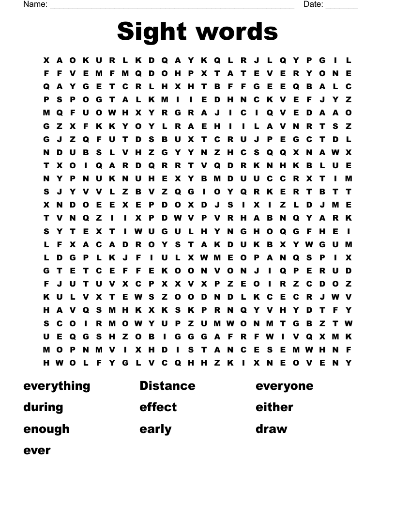 Sight words Word Search
