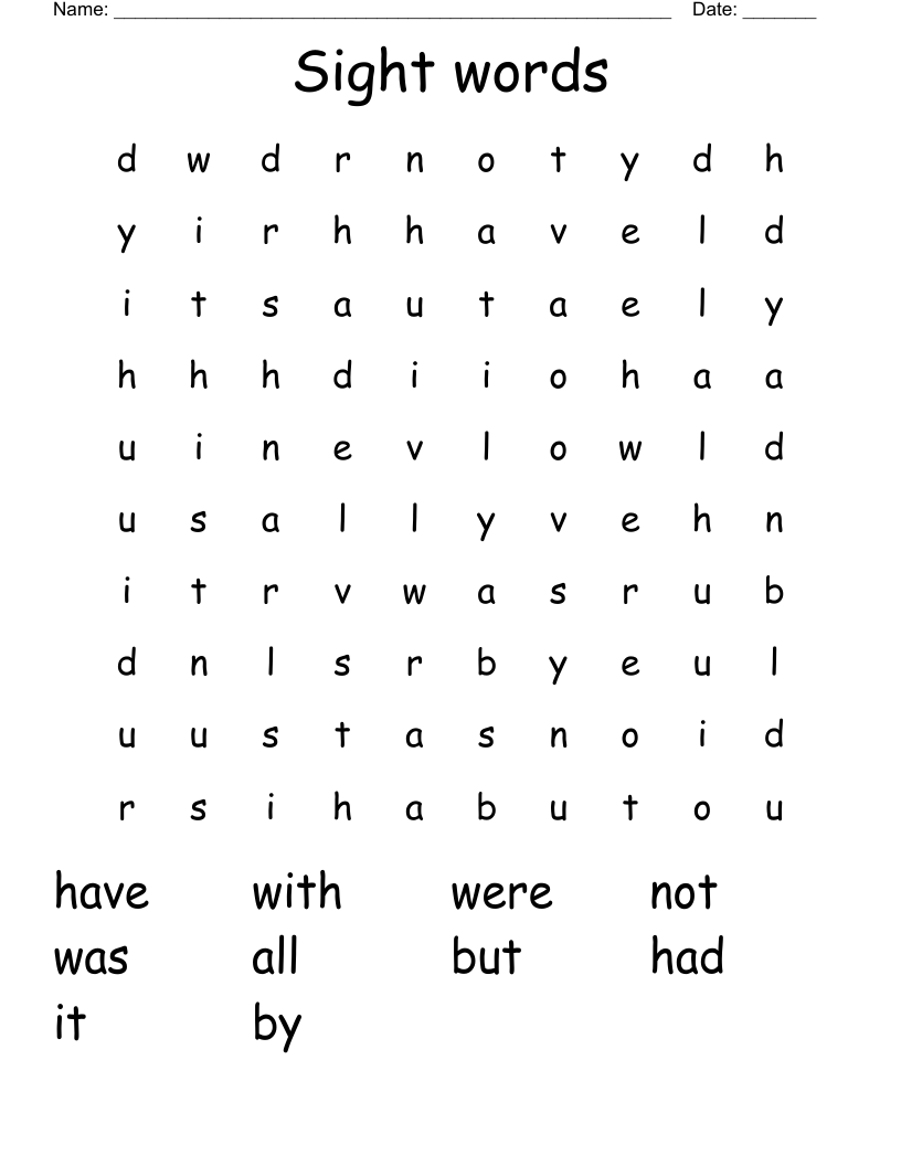 Sight words Word Search