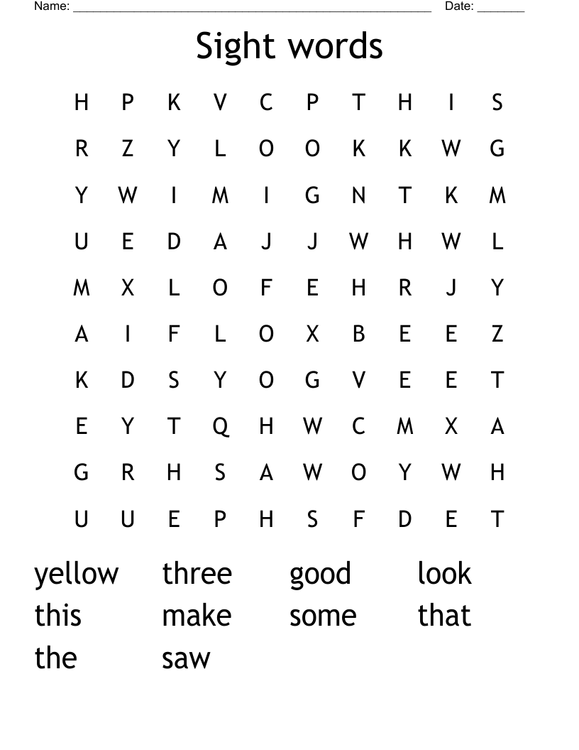 Sight words Word Search