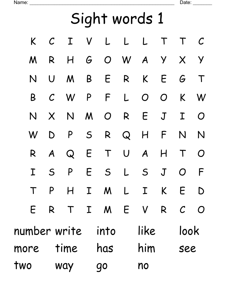 Sight words 1 Word Search