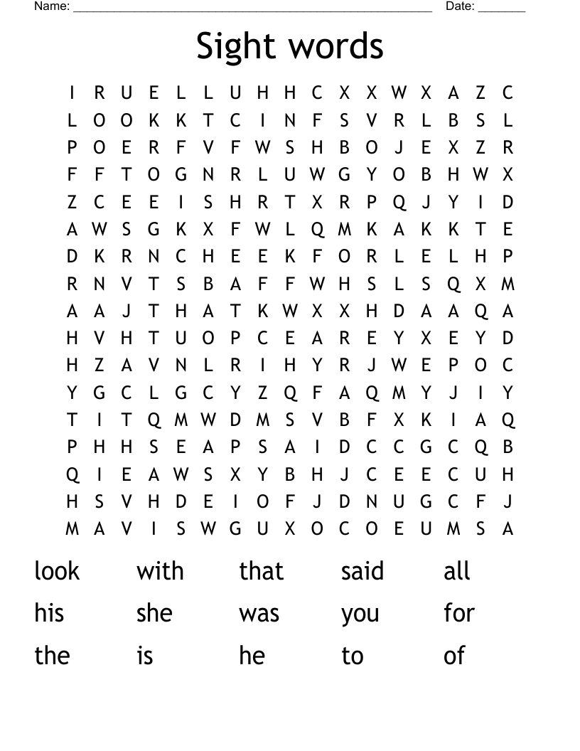 Sight words Word Search