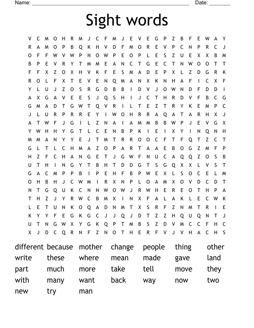 Sight words Word Search