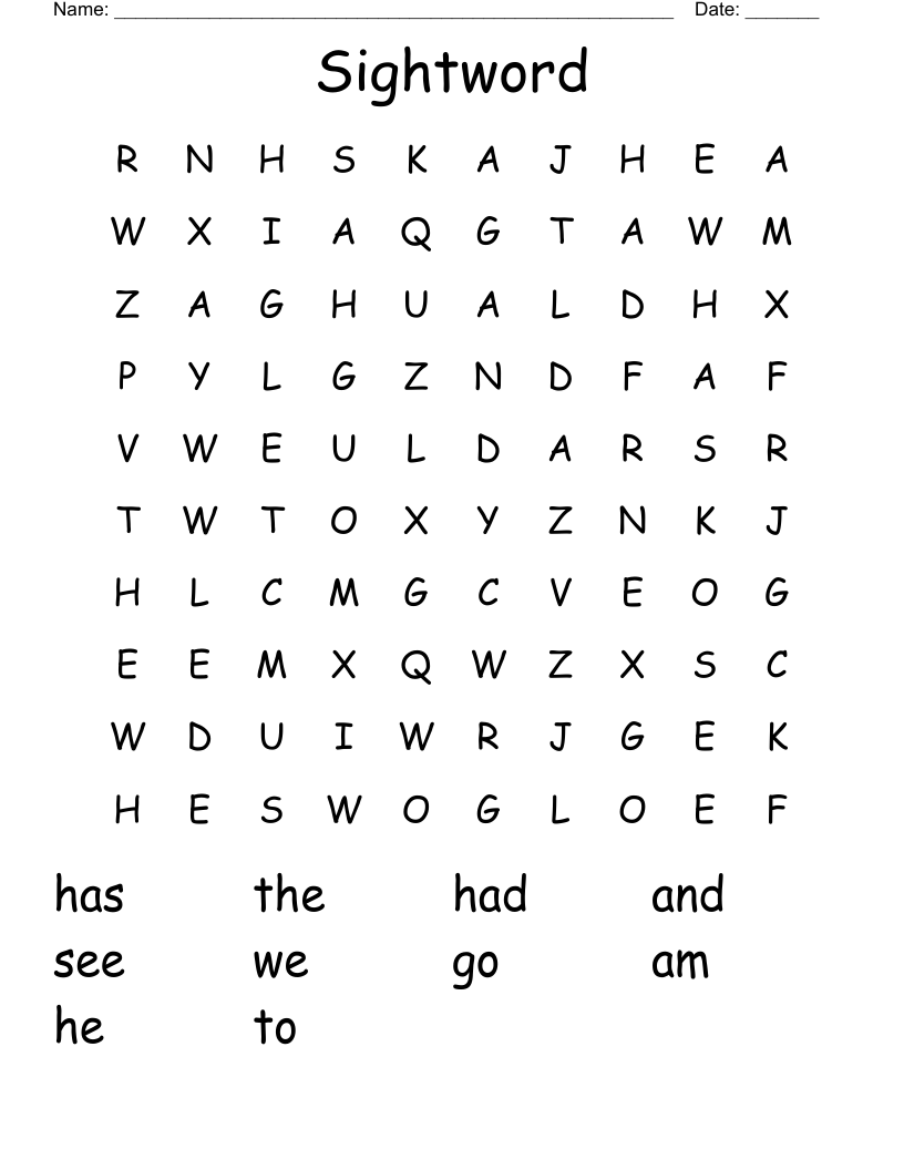 Sightword Word Search