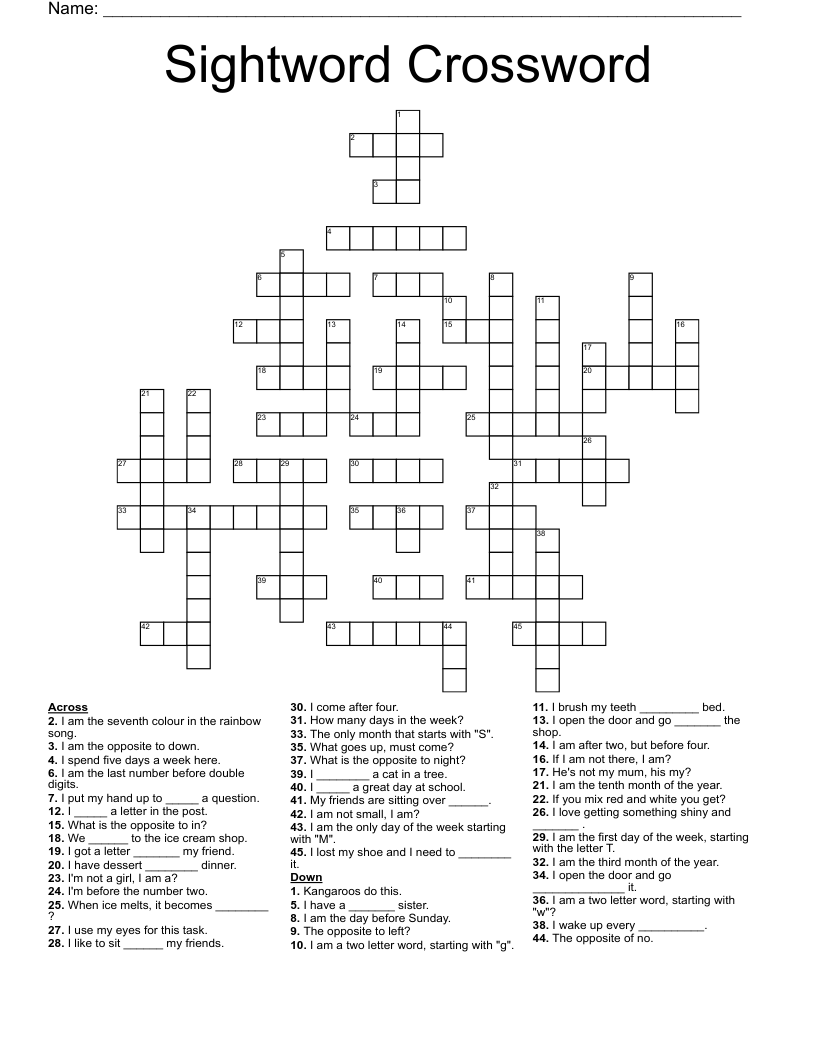 Sightword Crossword