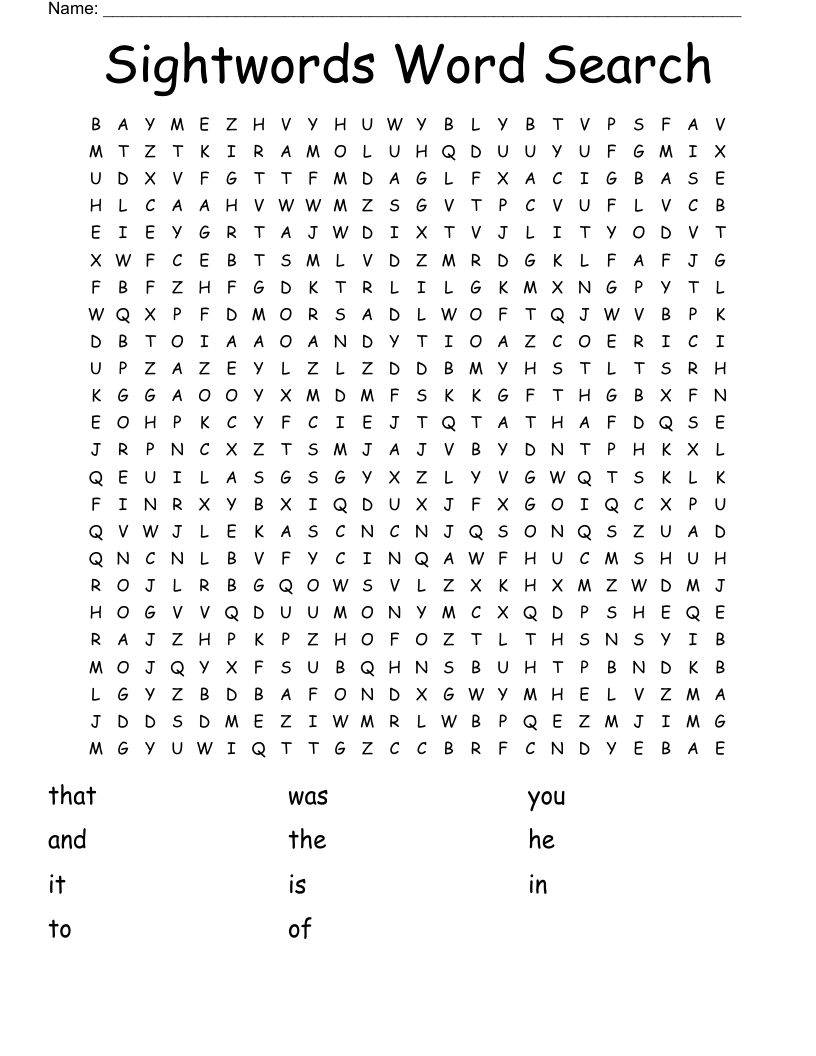 Sightwords Word Search