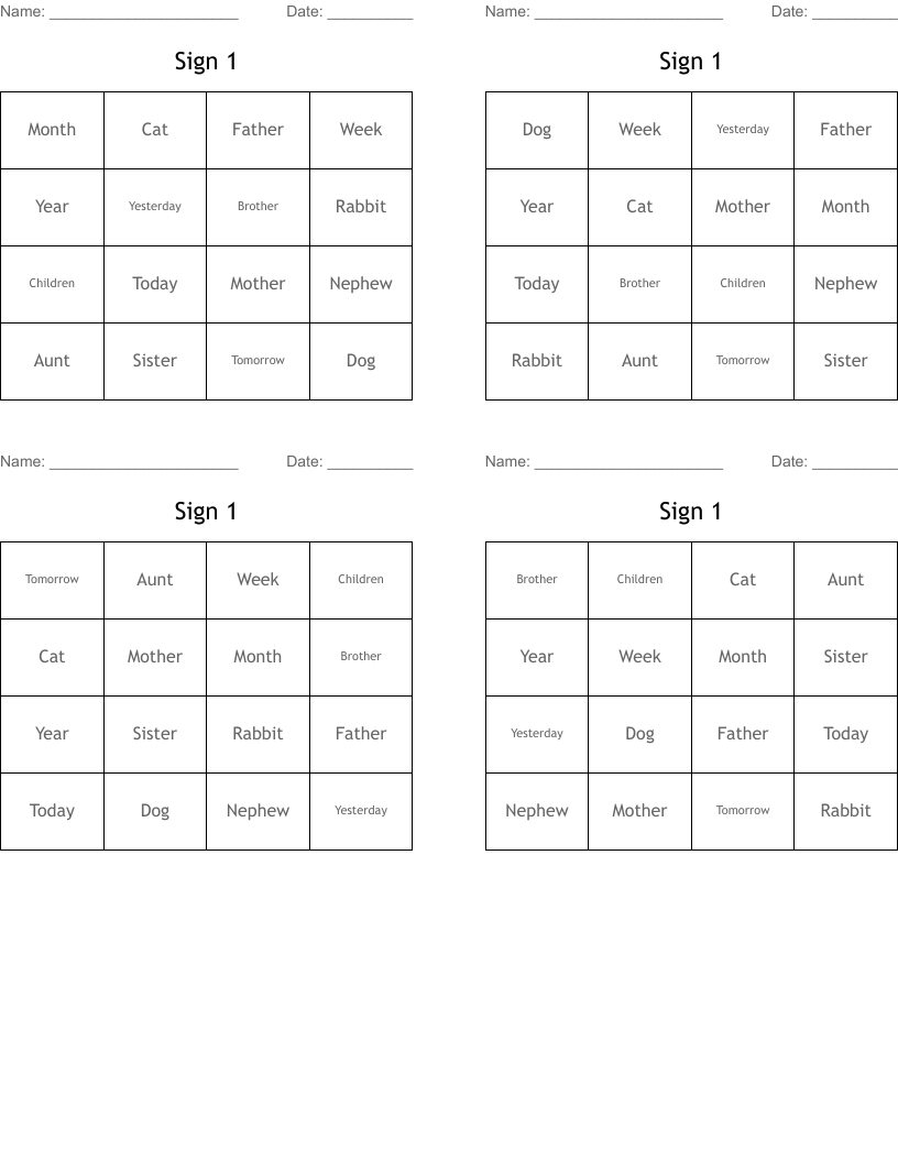 Sign Language Bingo Printable