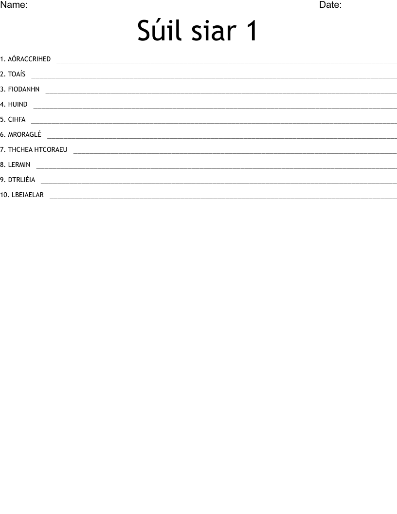 Súil siar 1 Word Scramble