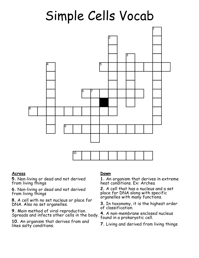 Simple Cells Vocab Crossword