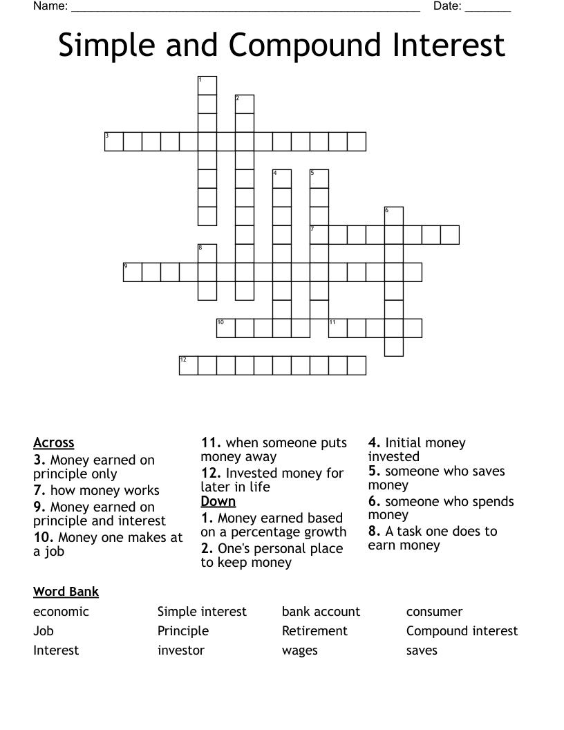 Simple And Compound Interest Crossword WordMint