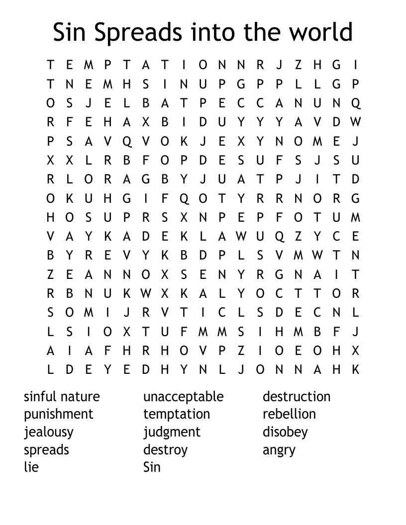 Sin Spreads into the world Word Search