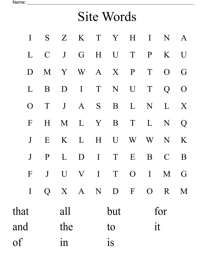 Site Words Word Search