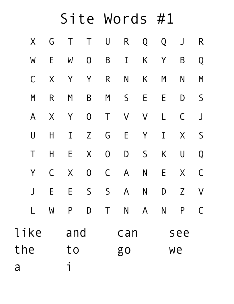 Site Words #1 Word Search