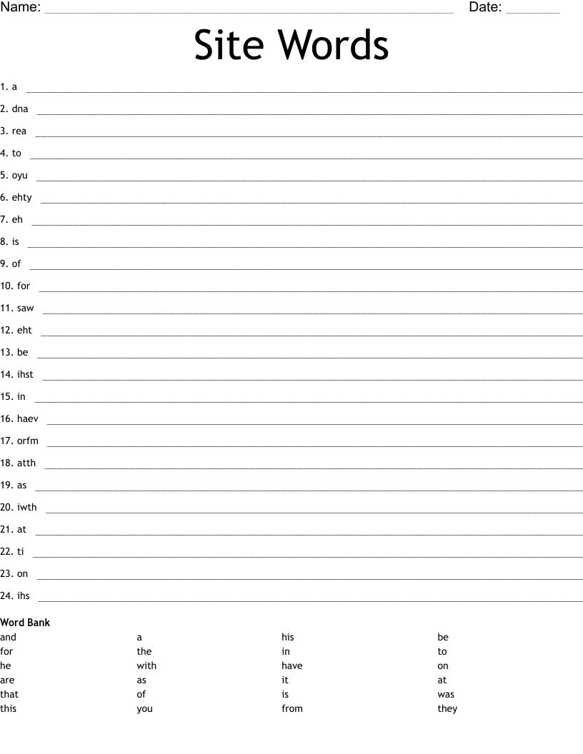 Site Words Word Scramble
