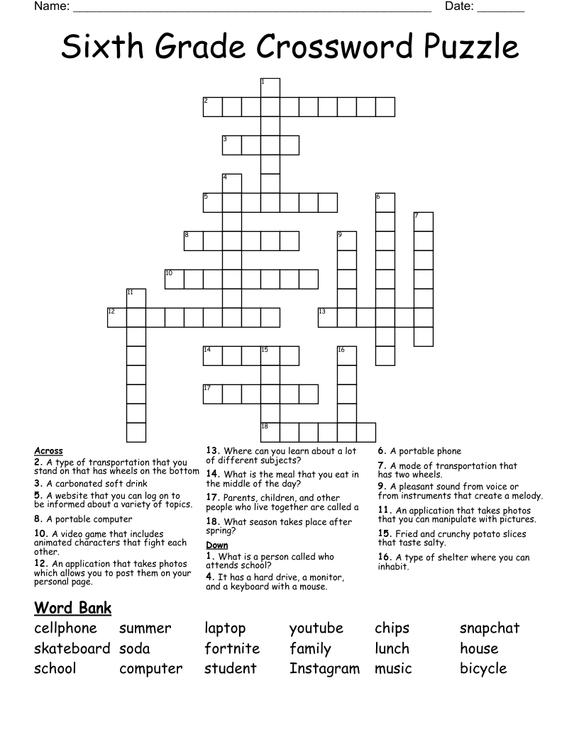 Science 6th Grade Crossword Wordmint Printable Crossword Puzzles 