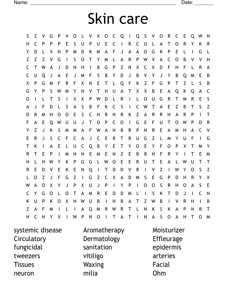 Skin care Word Search