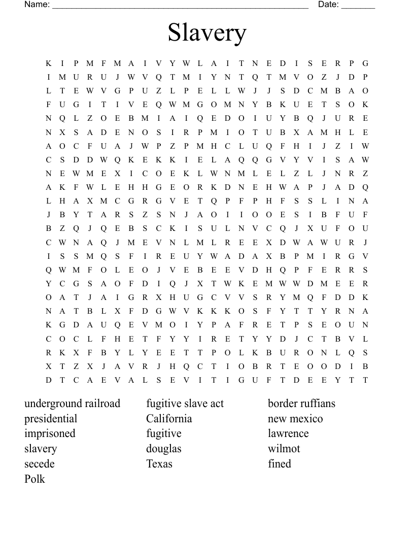 Slavery  Word Search