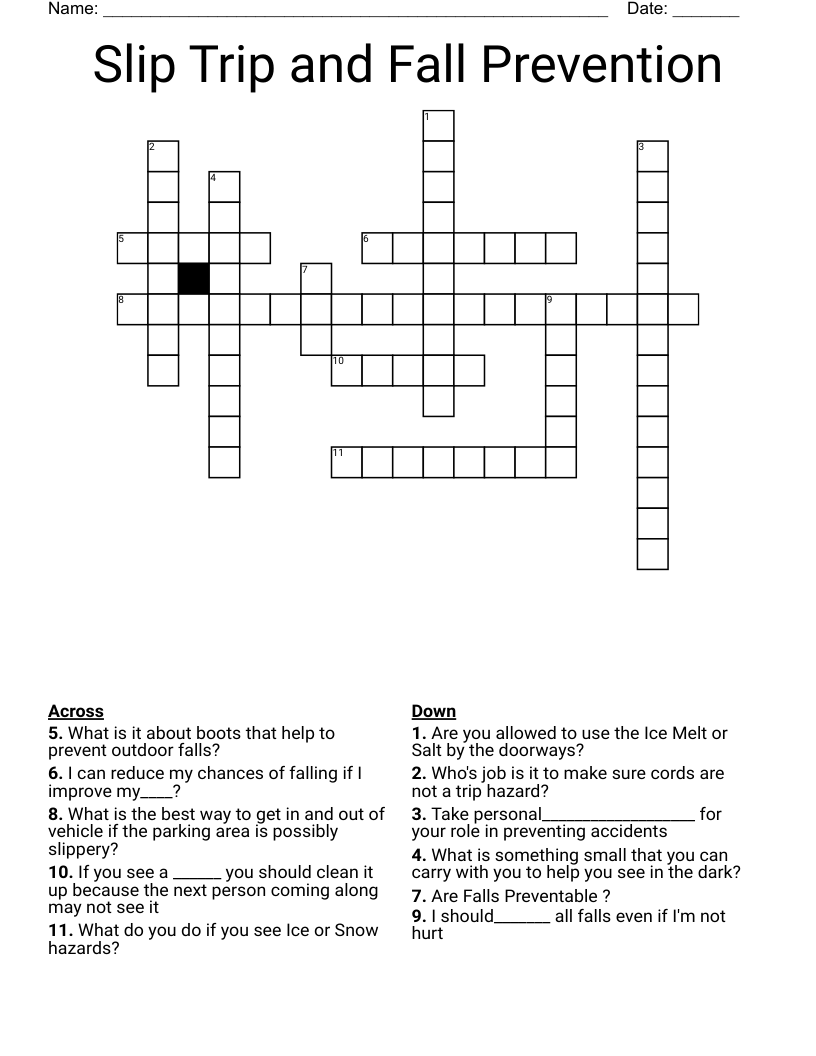 Slip Trip And Fall Prevention Crossword WordMint
