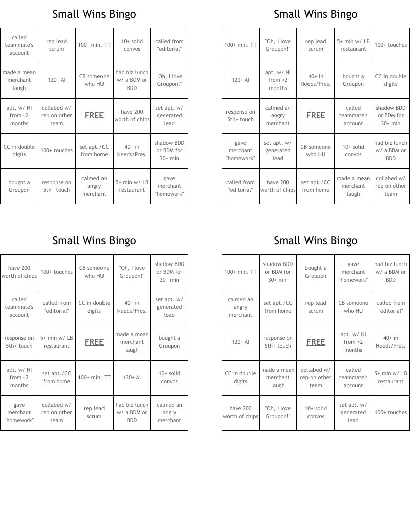 Small Wins Bingo WordMint