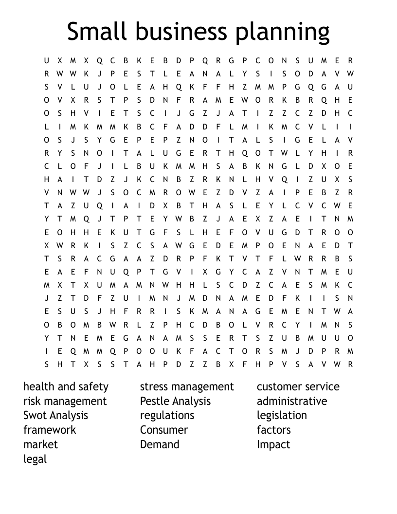 Small business planning  Word Search
