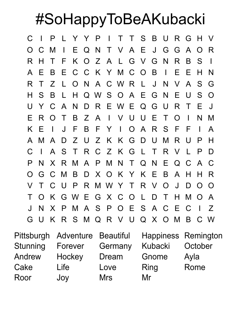 #SoHappyToBeAKubacki Word Search