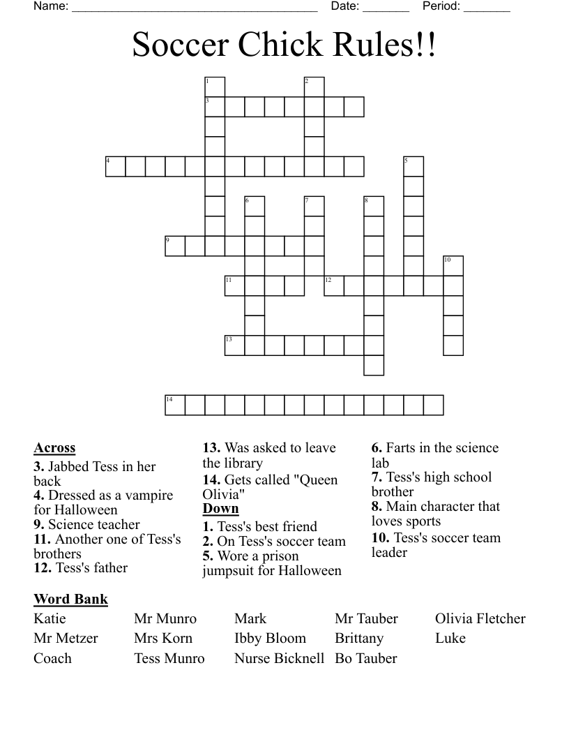 Soccer Chick Rules!! Crossword