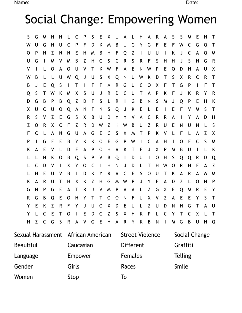 Social Change: Empowering Women Word Search