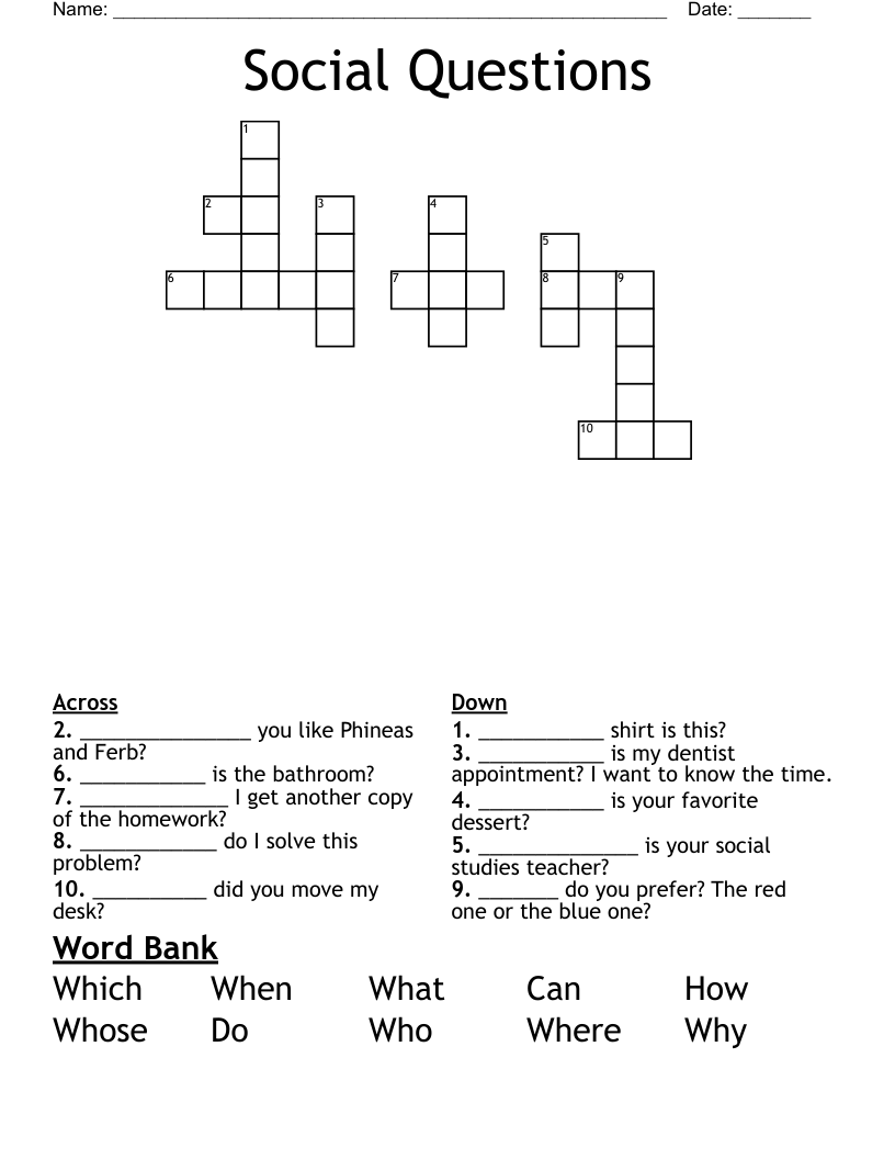 Social Questions Crossword