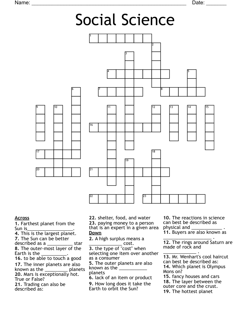 Social Science Crossword