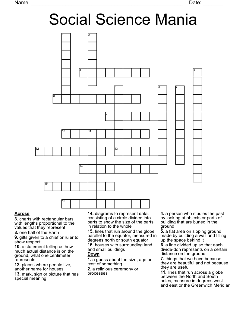 Social Science Mania Crossword
