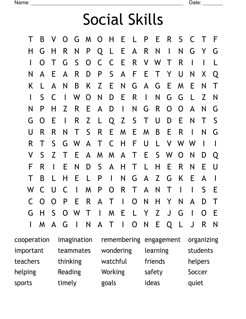 Social Skills Word Search