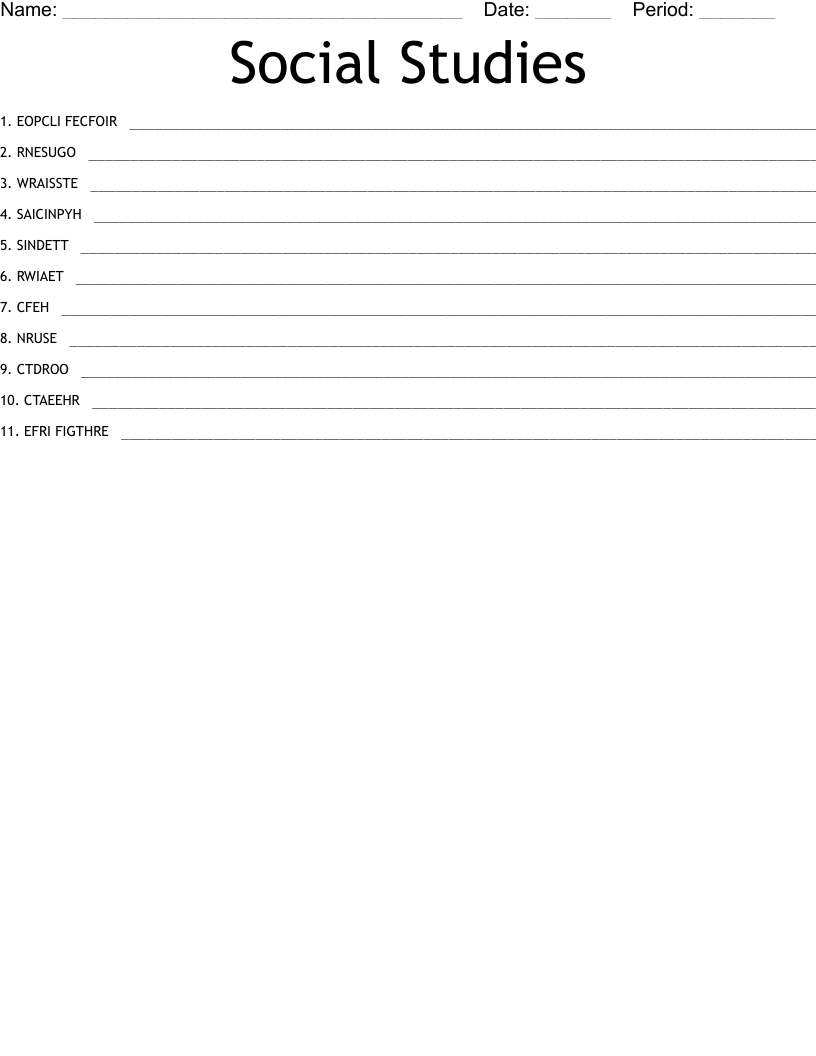 Social Studies Word Scramble