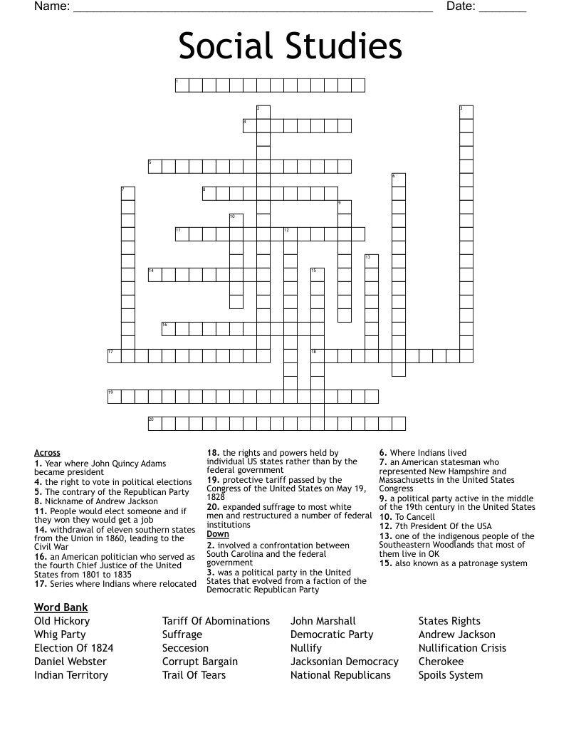 Social Studies Crossword WordMint