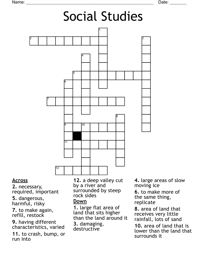 Social Studies Crossword