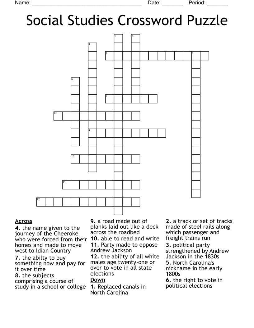 Social Studies Crossword Puzzle