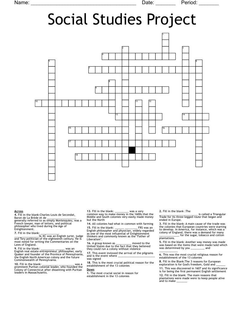 Social Studies Project Crossword