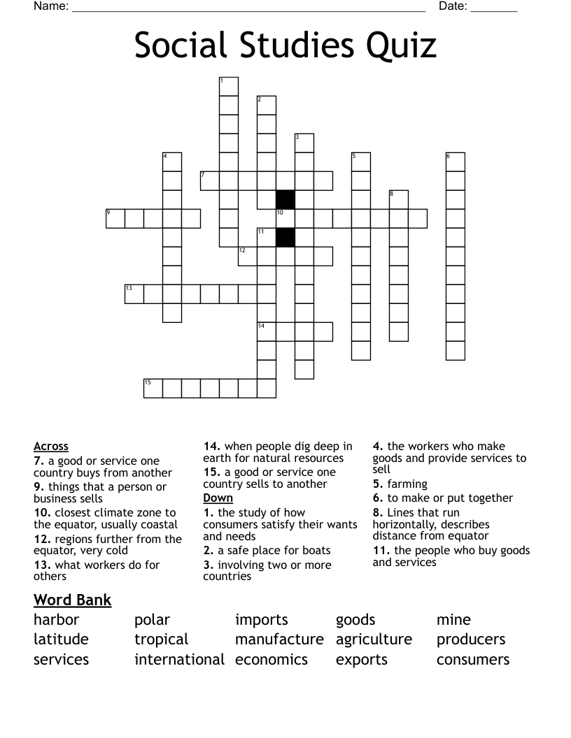 Social Studies Quiz Crossword WordMint